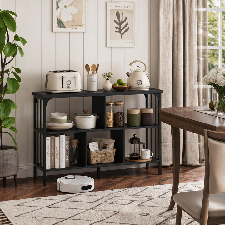 GIANTEX 3-Tier Industrial Low Wide Bookshelf with Metal Frame