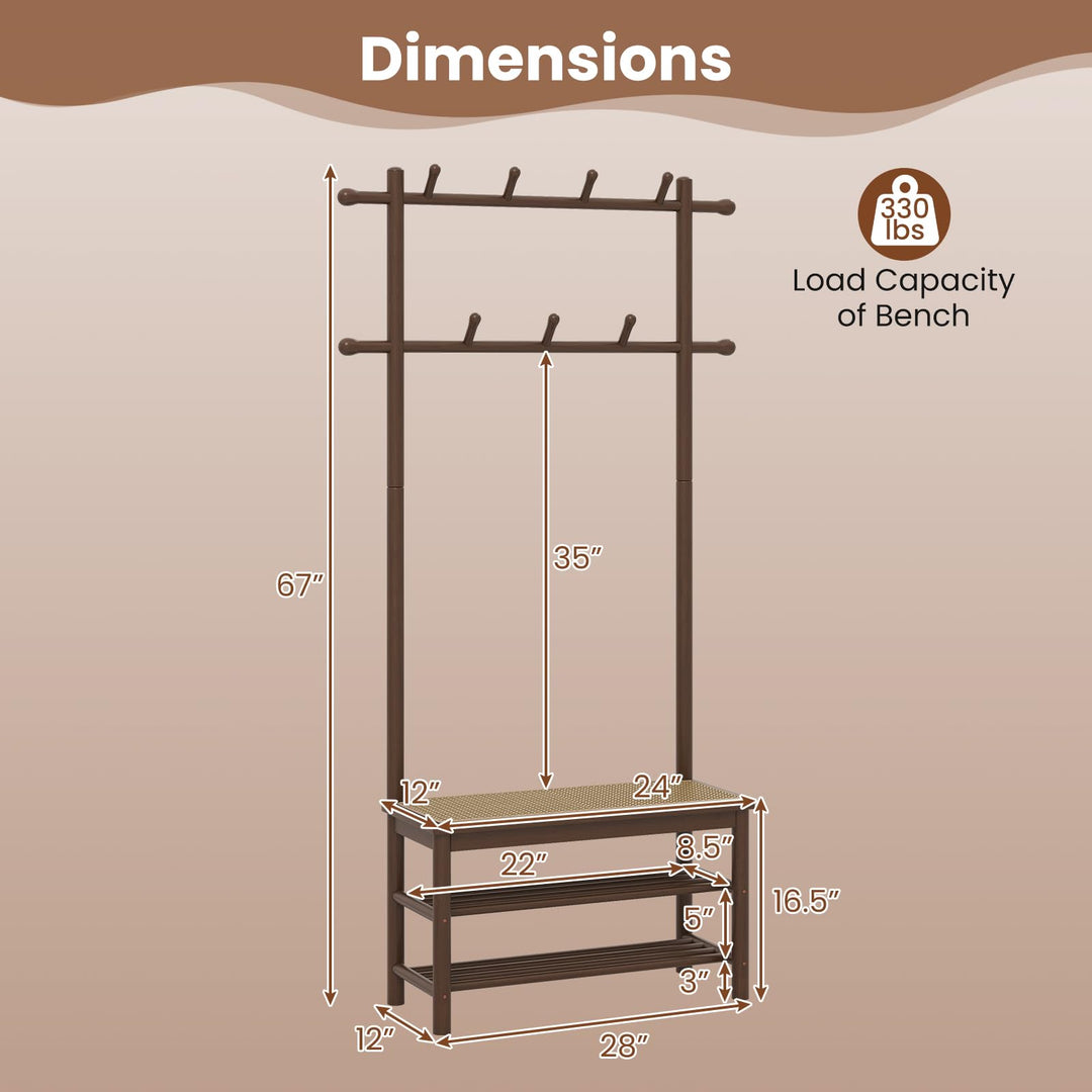 Giantex 3-in-1 Hall Tree with Bench and Shoe Storage Narrow Mudroom Storage Organizer
