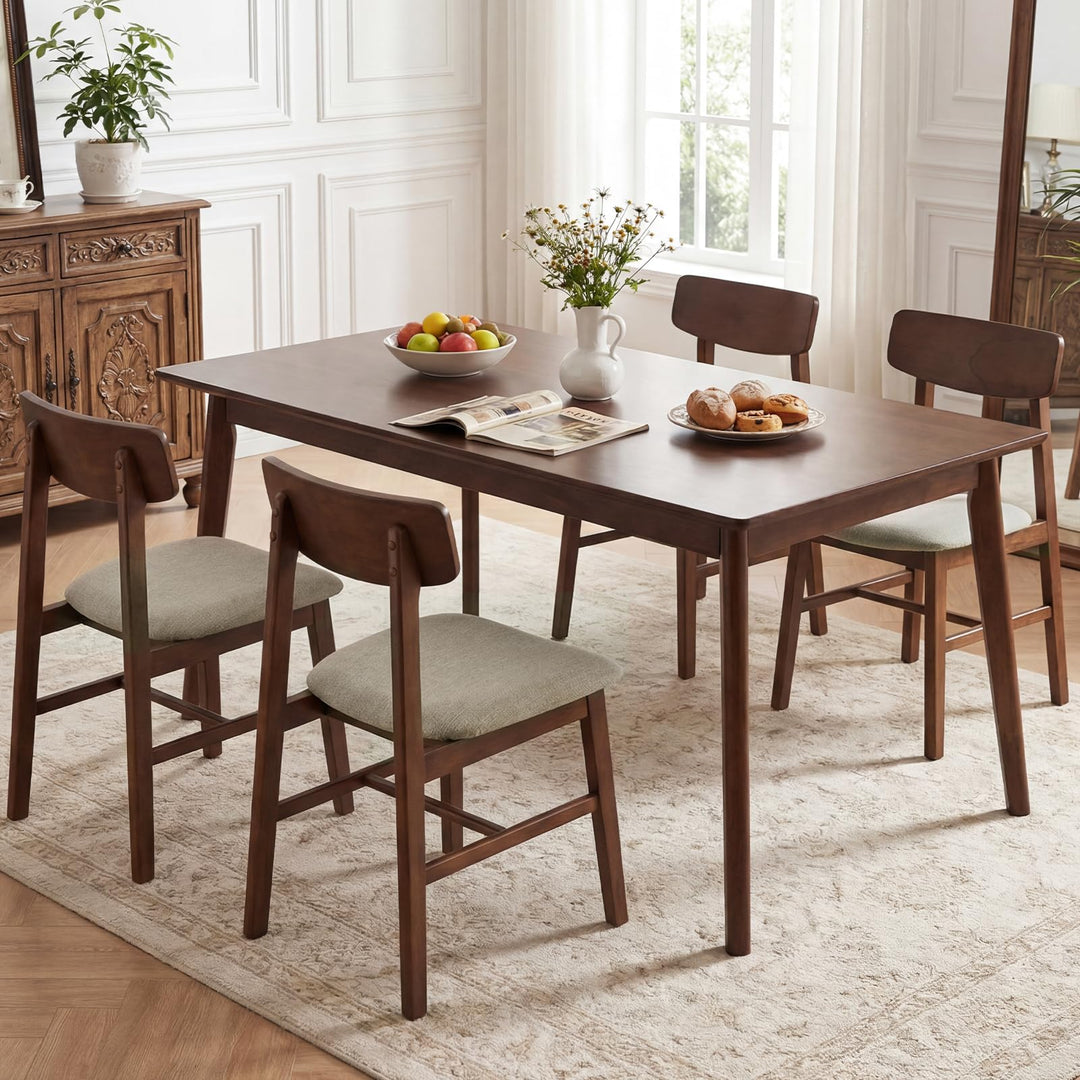 Giantex Solid Rubber Wood Dining Room Chairs with Curved Backrest