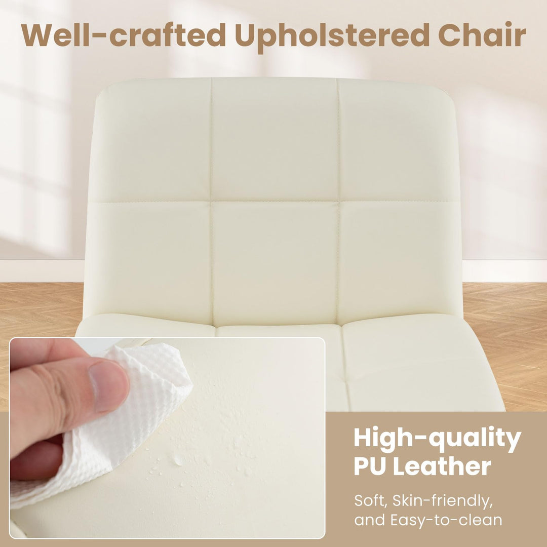 Giantex Criss Cross Chair, PU Leather Cross Legged Office Chair No Wheels, Height-adjustable Swivel Vanity Chair with U-shaped Seat