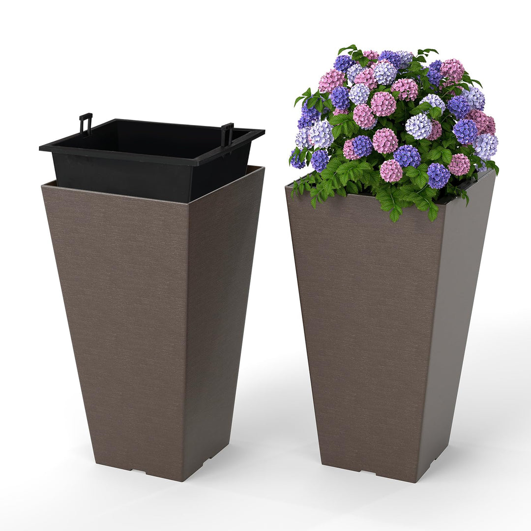 Giantex Square Taper Planter Set of 2 Self-Watering Flower Pots ( 11.5"x11.5"x22.5")