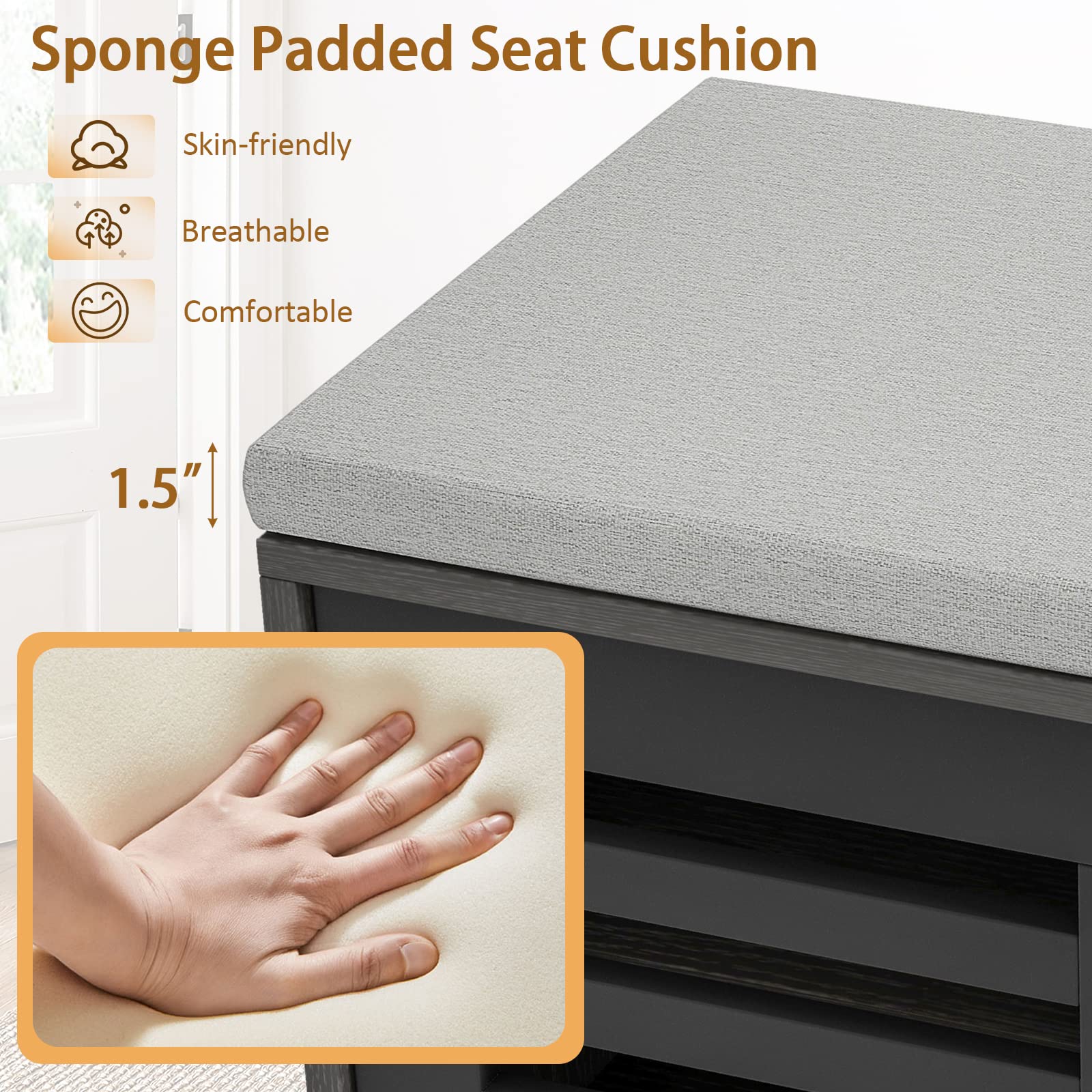Giantex Entryway Shoe Storage Bench - Shoe Rack w/Seat Cushion & 6 Storage Compartments