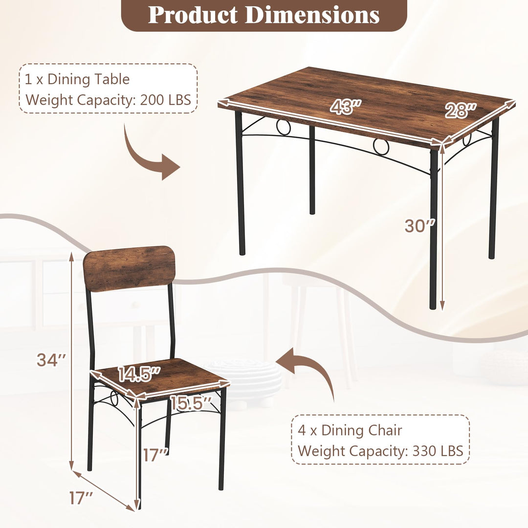 Giantex Rectangle Kitchen Table and 4 Farmhouse Dining Chairs with Heavy-Duty Metal Frame