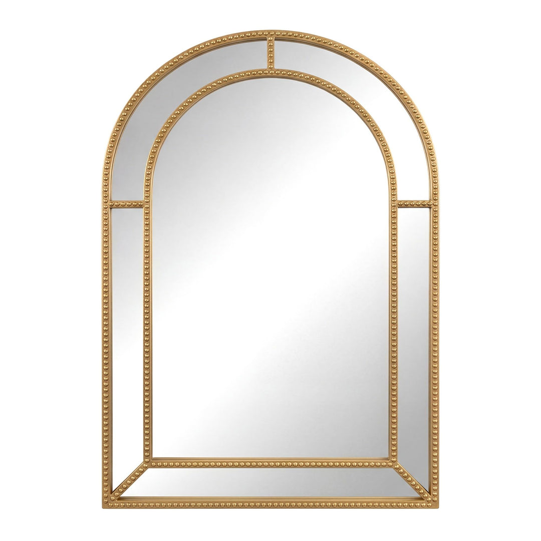 CHARMAID Gold Arched Wall Mirror with Beaded Frame for Bathroom Entryway