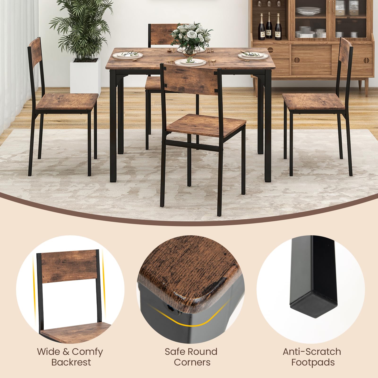 Giantex Dining Table Set for 4, Mid-Century Kitchen Furniture Set w/Kitchen Table, 4 Dining Chairs