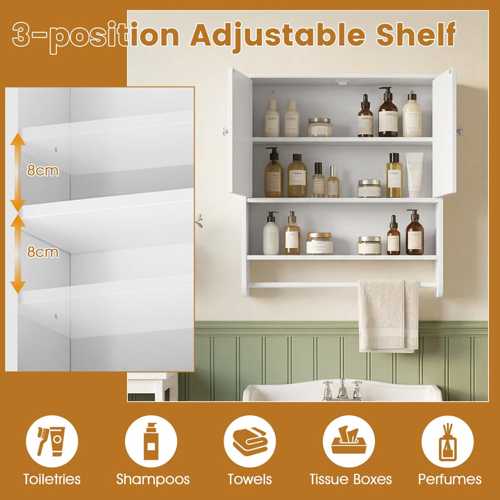 Giantex Bathroom Wall Cabinet with Towel Bar &amp; Adjustable Shelf