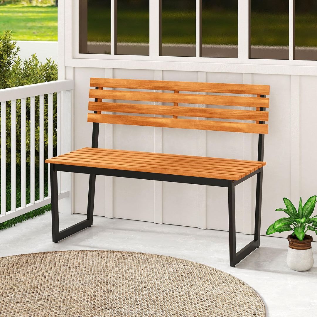 Giantex Outdoor Bench, 43"×22"×33" Acacia Wood Patio Loveseat with Backrest