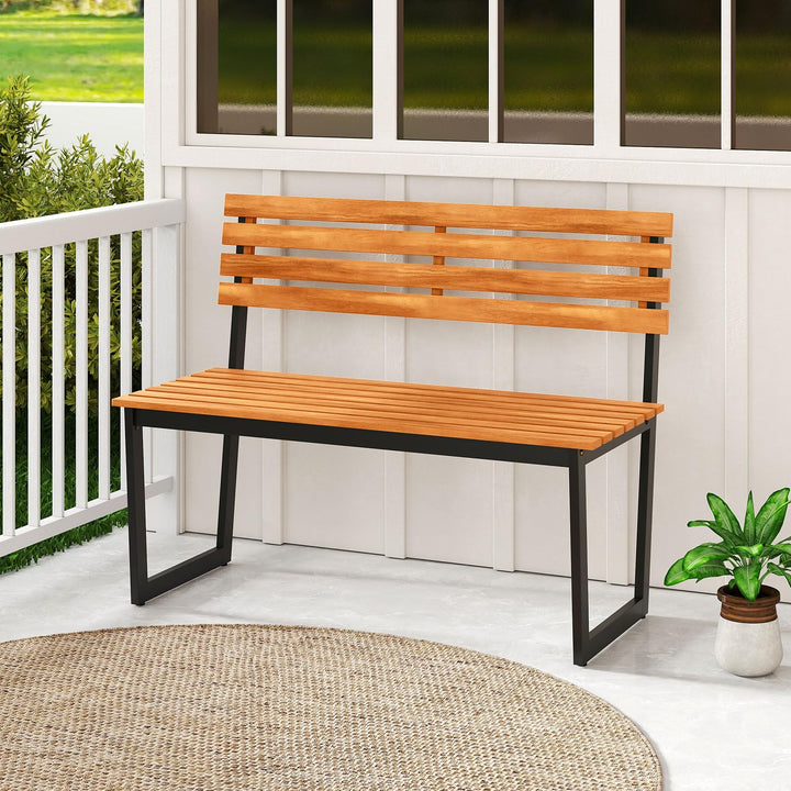 Giantex Outdoor Bench, 43"×22"×33" Acacia Wood Patio Loveseat with Backrest