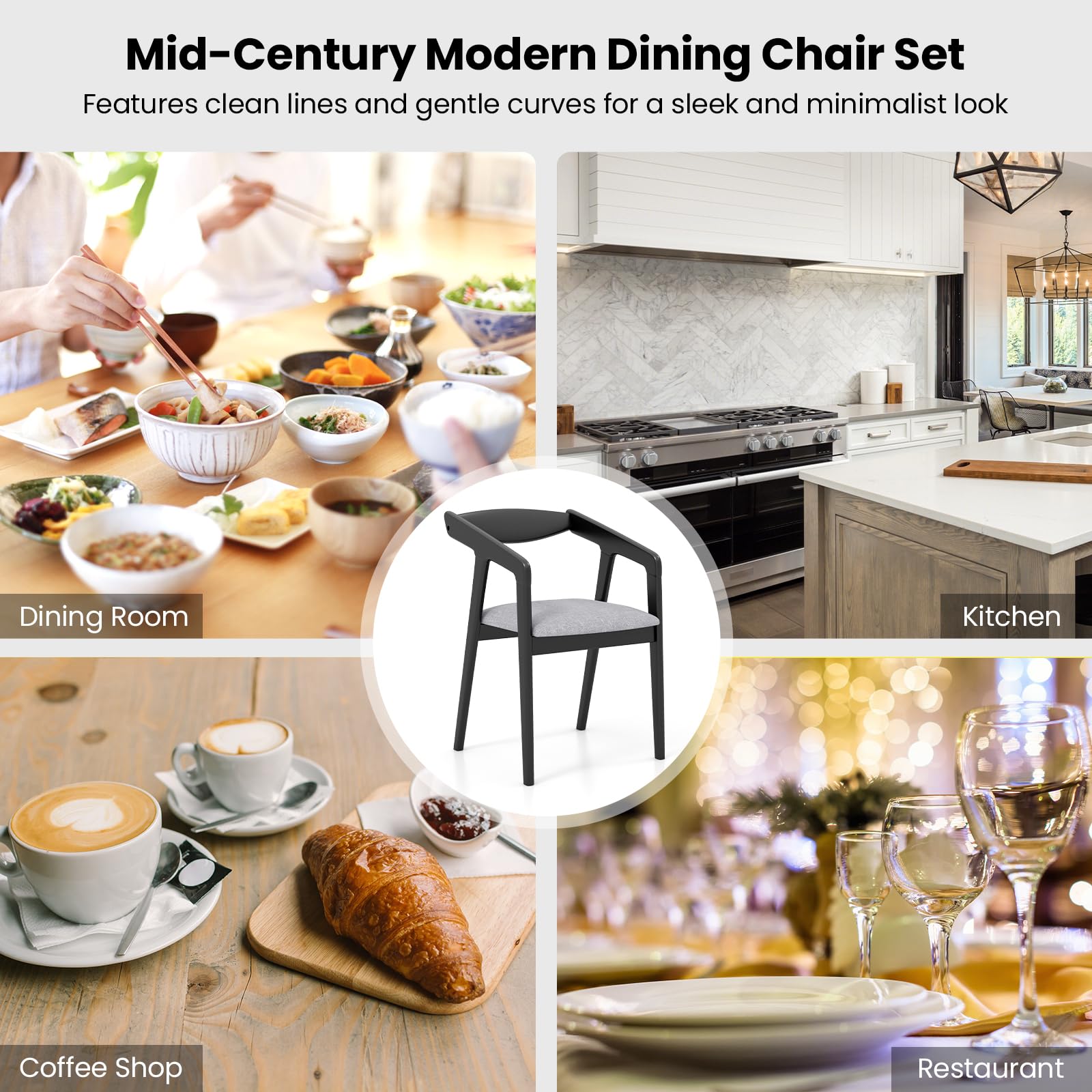 Giantex Wooden Dining Chairs Set, Linen Fabric Upholstered Kitchen Chairs w/Armrests & Padded Cushion
