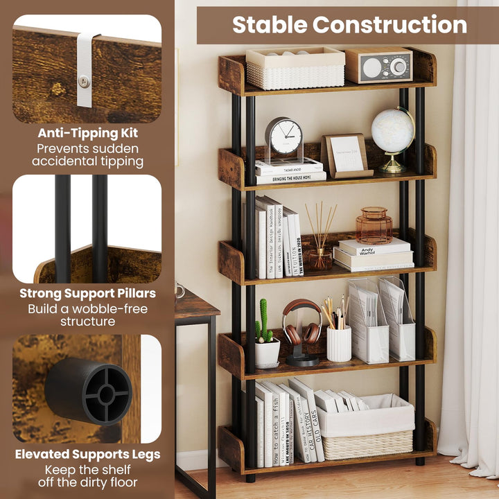 Giantex 5-Tier Bookshelf with Anti-Tipping Kit & Open Storage Organizer for Living Room Bedroom