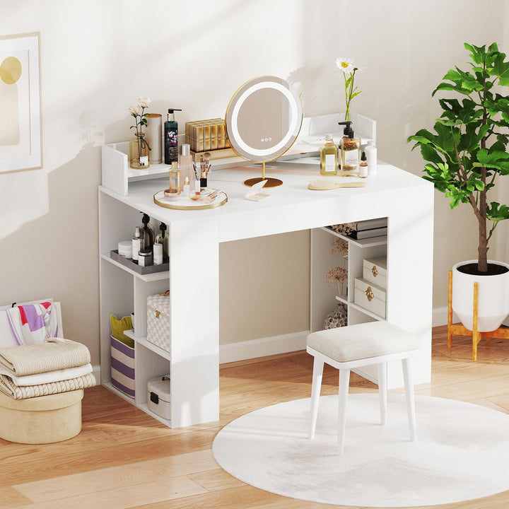 Giantex White Desk with Storage Shelves