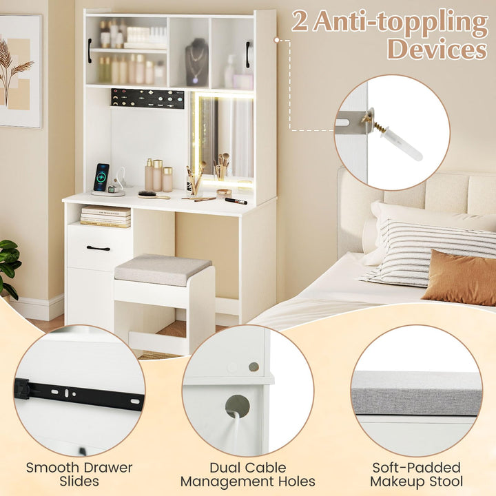 CHARMAID 67" LED Vanity Desk with Lighted Mirror