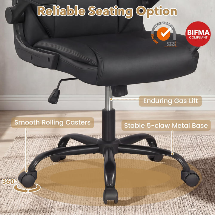 Giantex Leather Office Chair | Ergonomic Computer Desk Chair with Flip-up Arms