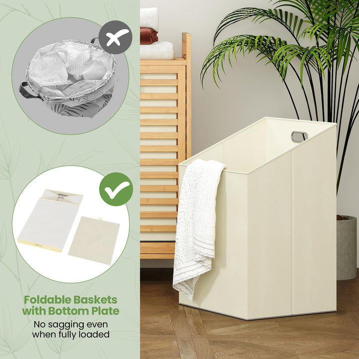 Giantex 20 Gal Bamboo Tilt Out Laundry Hamper with 2 Removable & Foldable Fabric Bins