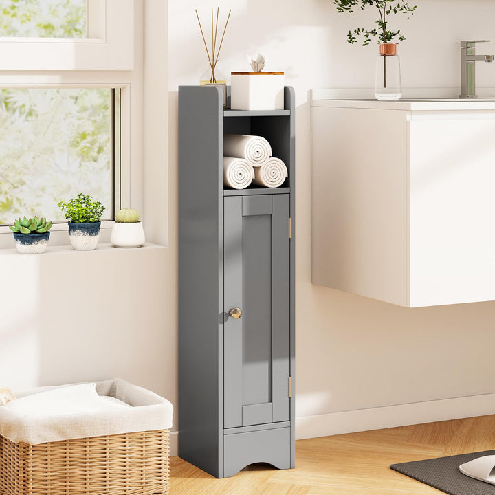 Giantex Small Bathroom Storage Cabinet Corner Floor Cabinet with Door & Adjustable Shelves