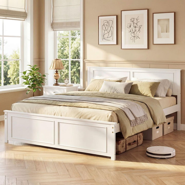 Giantex Wood Queen/Full/Twin Size Farmhouse Solid Platform Bed
