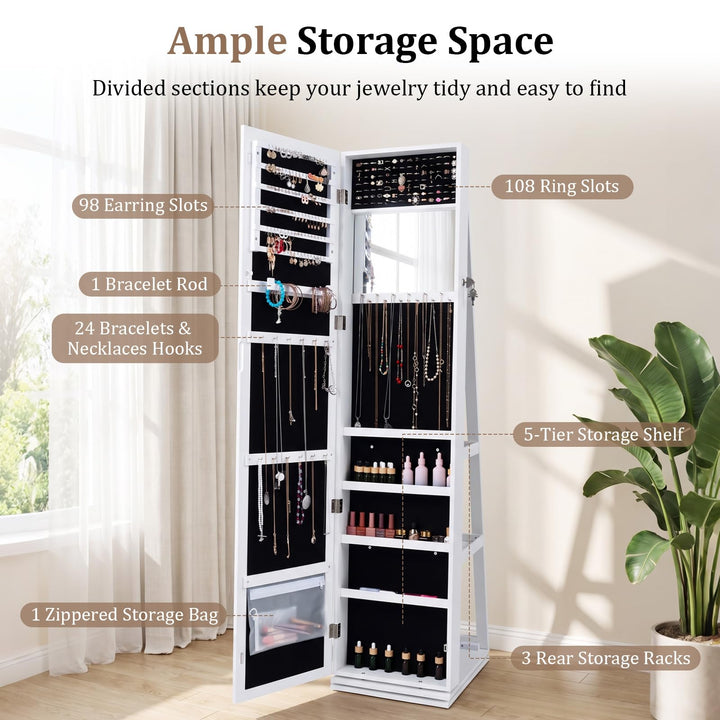 CHARMAID Swivel Jewelry Armoire with Full Length Mirror &amp; Rear Storage Shelves