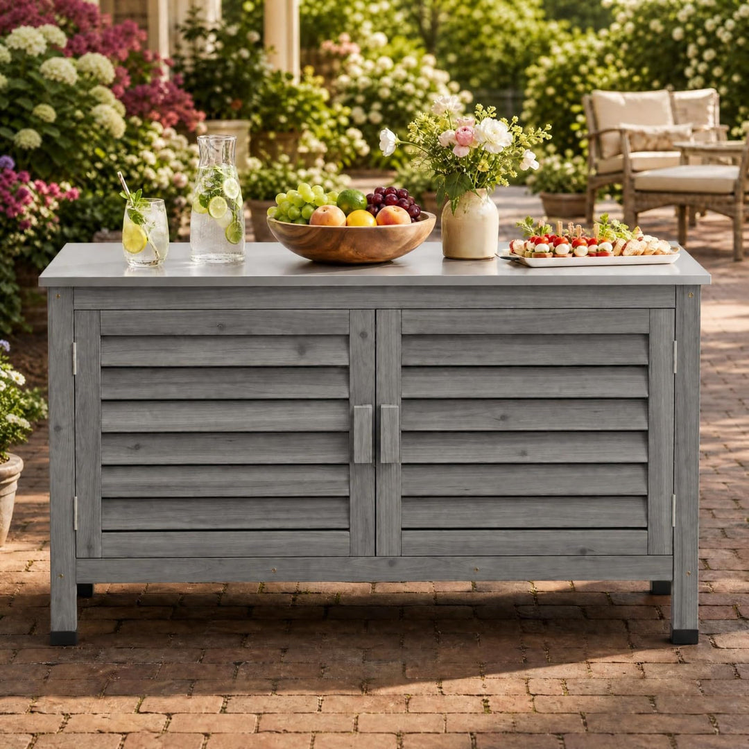 Giantex 2-Door Fir Wood Outdoor Cabinet with Stainless Steel Countertop