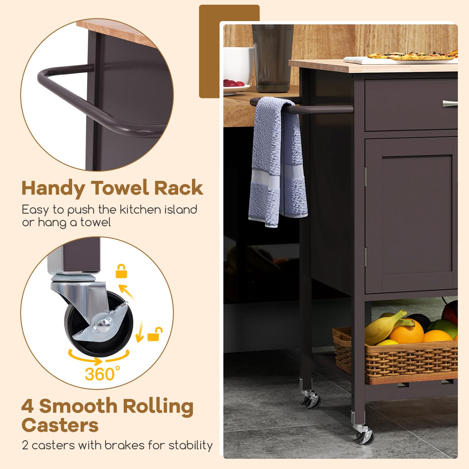 Giantex Rolling Kitchen Island Cart, Mobile Serving Cart with Drawer, 2-Door Storage Cabinet, Storage Shelf