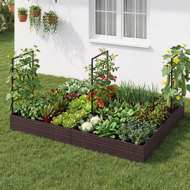 GIANTEX Rattan Raised Garden Bed with Trellis &amp; 2 Planter Boxes (1/2)