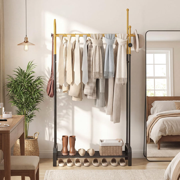 Giantex Double Rod Freestanding Clothes Rack with 5 Coat Hooks
