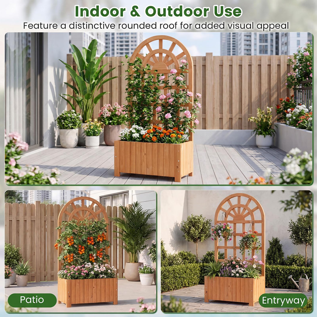 Giantex Wooden Raised Garden Bed with Trellis 48 Inch Outdoor Screen