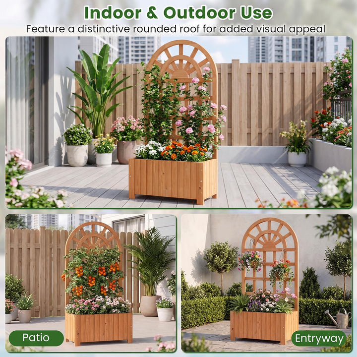 Giantex Wooden Raised Garden Bed with Trellis 48 Inch Outdoor Screen
