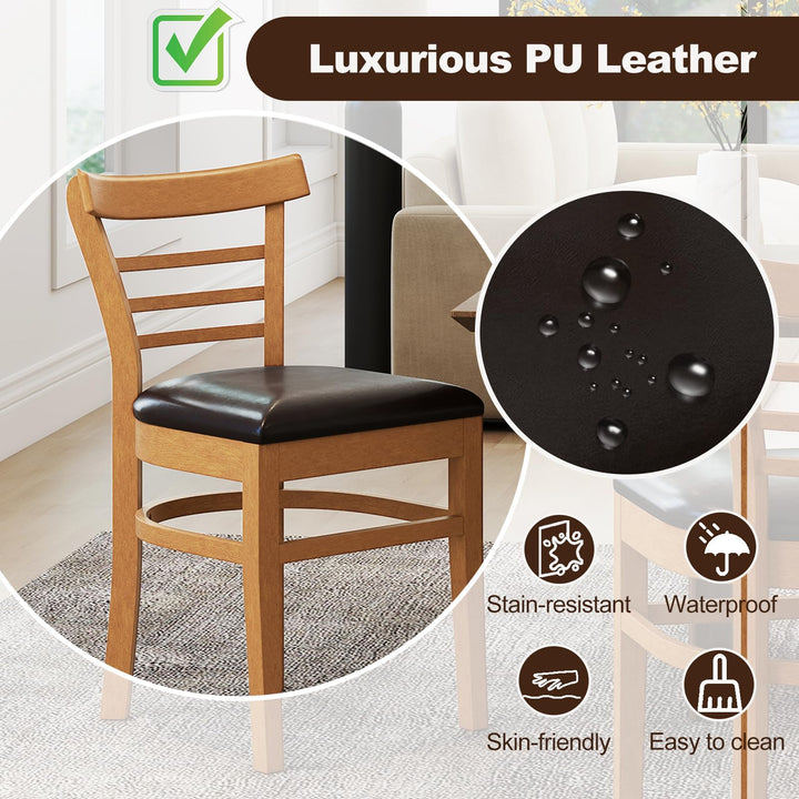 Giantex Wooden Dining Chairs Set PU Leather Upholstered Kitchen Chair w/Rubber Wood Legs