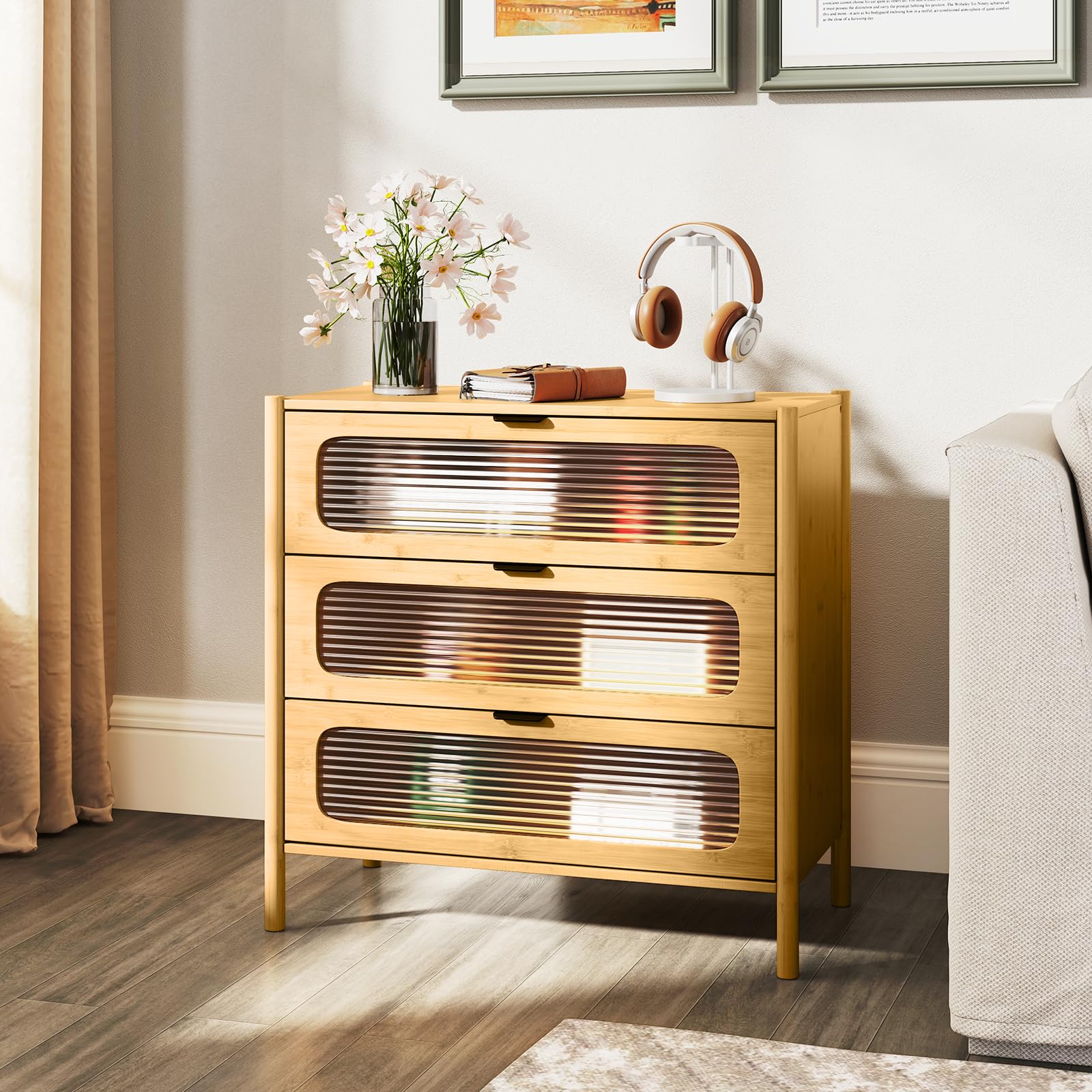 Giantex Bamboo 3-Drawer Storage Cabinet