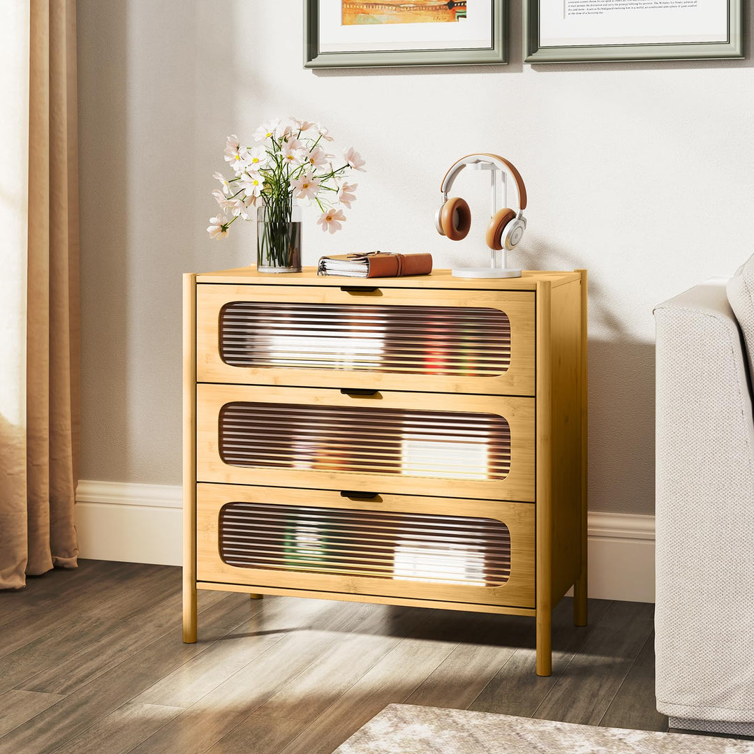 Giantex Bamboo 3-Drawer Storage Cabinet