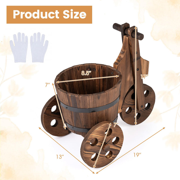 Giantex Wooden Wagon Planter with Wheels Rustic Wood Plant Stand(Solid Wheel)