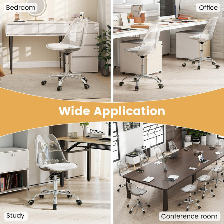 Giantex Acrylic Clear Desk Chair with PU Leather Cushion Modern Small Home Office Chair with Wheels