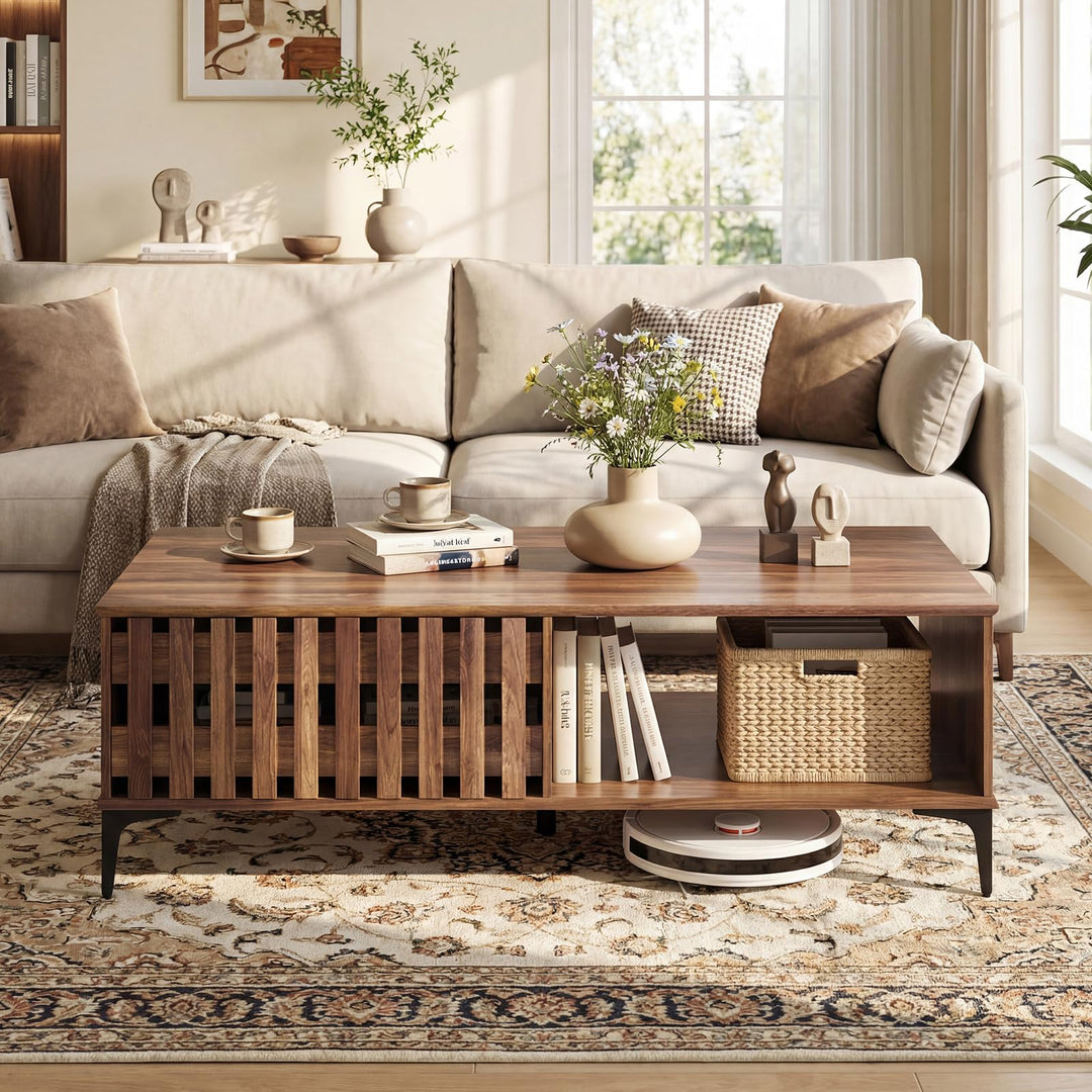 Giantex 47 Inch Wood Mid Century Coffee Table with Storage