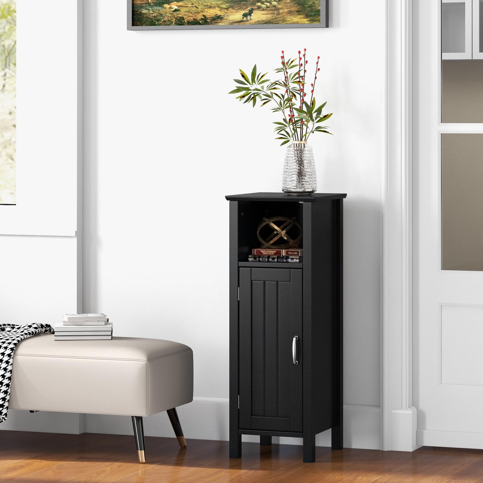 Giantex Narrow Bathroom Storage Cabinet - Corner Unit with Open Compartment, Adjustable Shelf