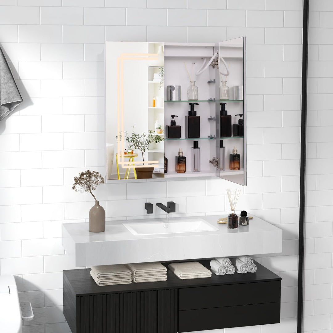 Giantex Bathroom Medicine Cabinet with 3 Light Colors