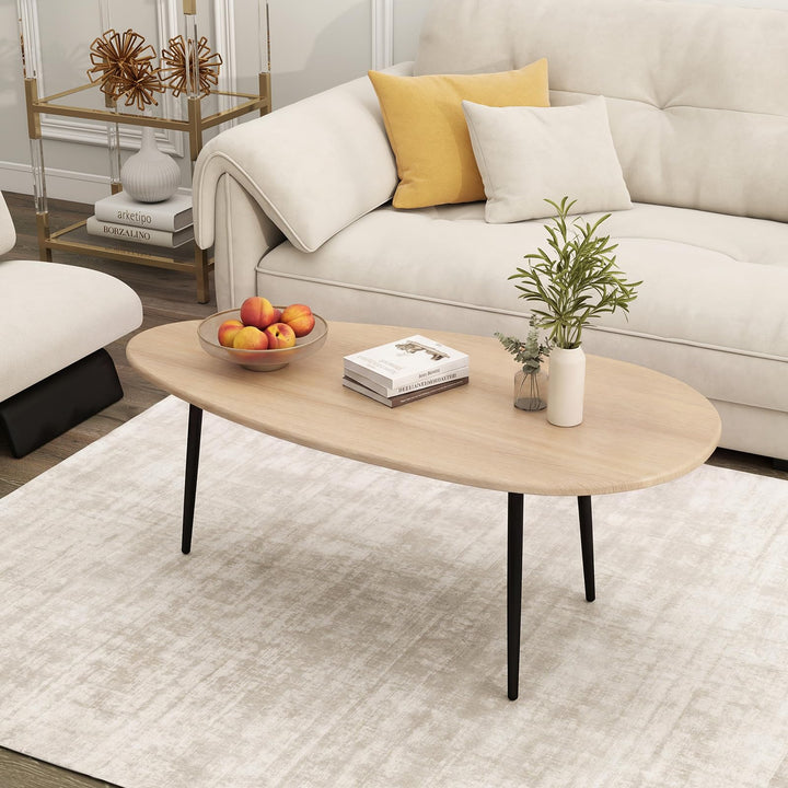 Giantex Oval Mid Century Modern Coffee Table Sturdy Metal Frame and Compact Design