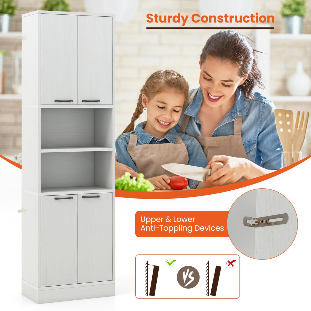Giantex Kitchen Pantry Cabinet, 75” Tall Freestanding Cupboard with Doors & Shelves