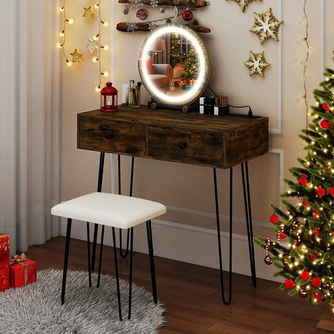 CHARMAID Vanity Desk with LED Lighted Mirror & Charging Station