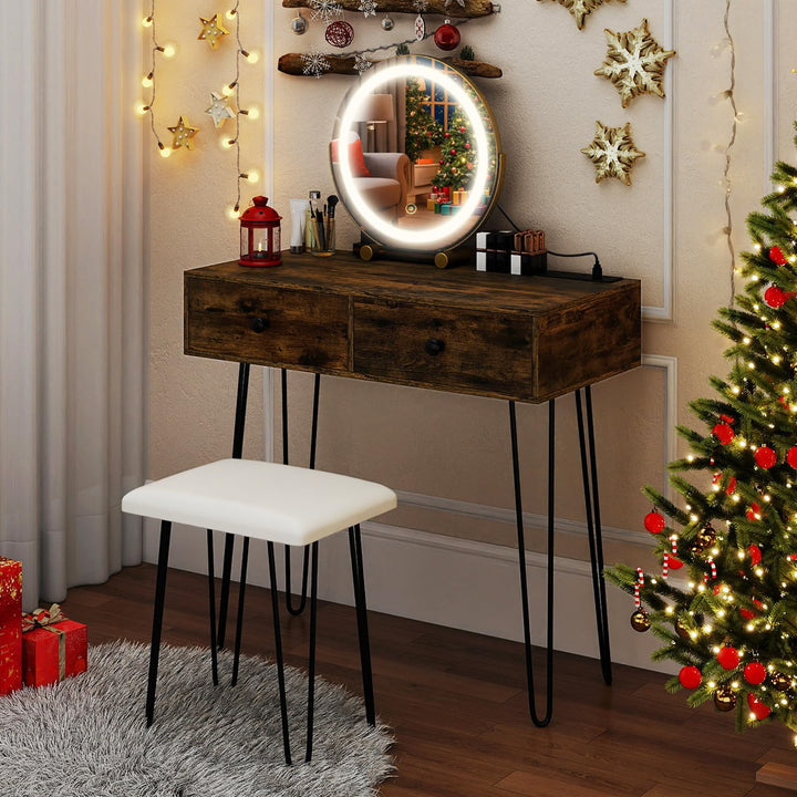 CHARMAID Vanity Desk with LED Lighted Mirror & Charging Station