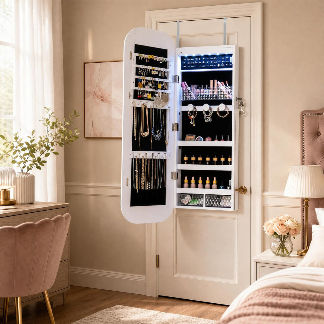 CHARMAID 3-in-1 Jewelry Cabinet Standing with Acrylic Drawers &amp; Bottom Shelf