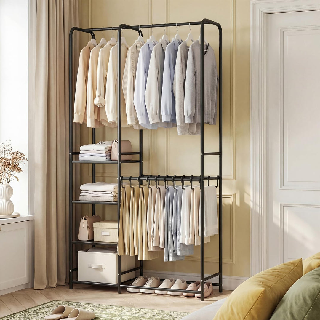 Giantex Heavy-Duty Metal Clothing Rack with 2 Hanging Rods &amp; 4 Storage Shelves