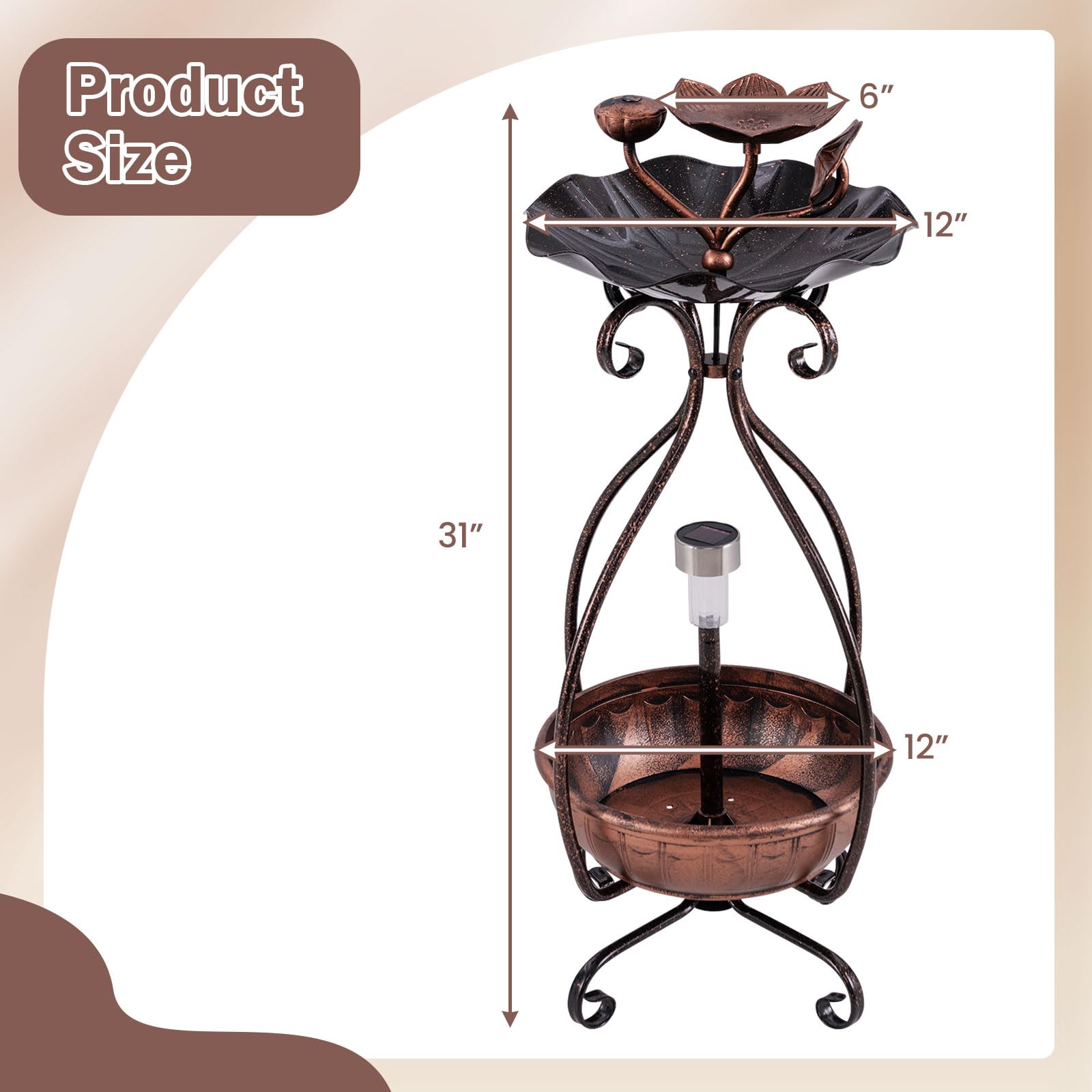 Giantex Bird Bath with Planter - Solar Lighted Bird Bath for Outside with Bird Feeder