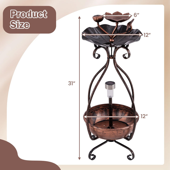 Giantex Bird Bath with Planter - Solar Lighted Bird Bath for Outside with Bird Feeder