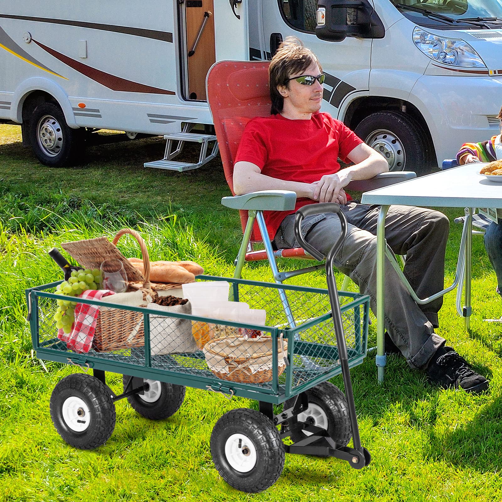 Garden Utility Cart with Steel Frame and Padded Handle Removable Sides