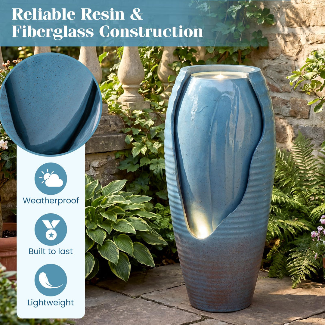 Giantex 32" Outdoor Jar Water Fountain with LED Lights