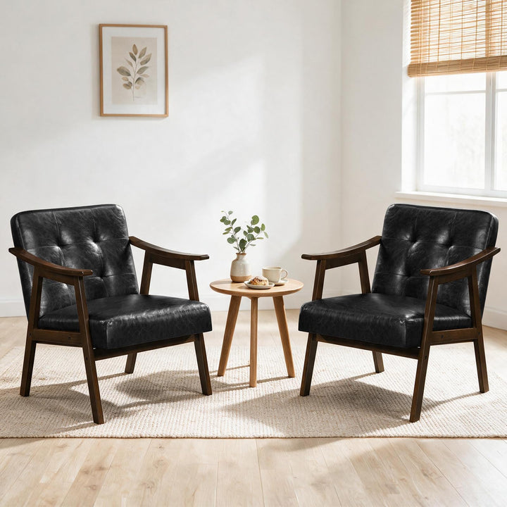 GIANTEX Faux Leather Accent Chair with Inclined Backrest (1/2)