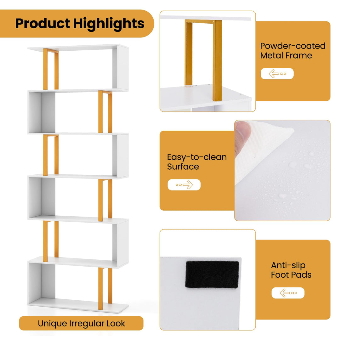 Giantex 6-Tier Modern S-Shaped Bookshelf with Anti-Tipping Kits