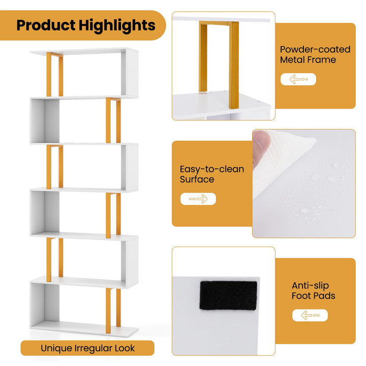 Giantex 6-Tier Modern S-Shaped Bookshelf with Anti-Tipping Kits