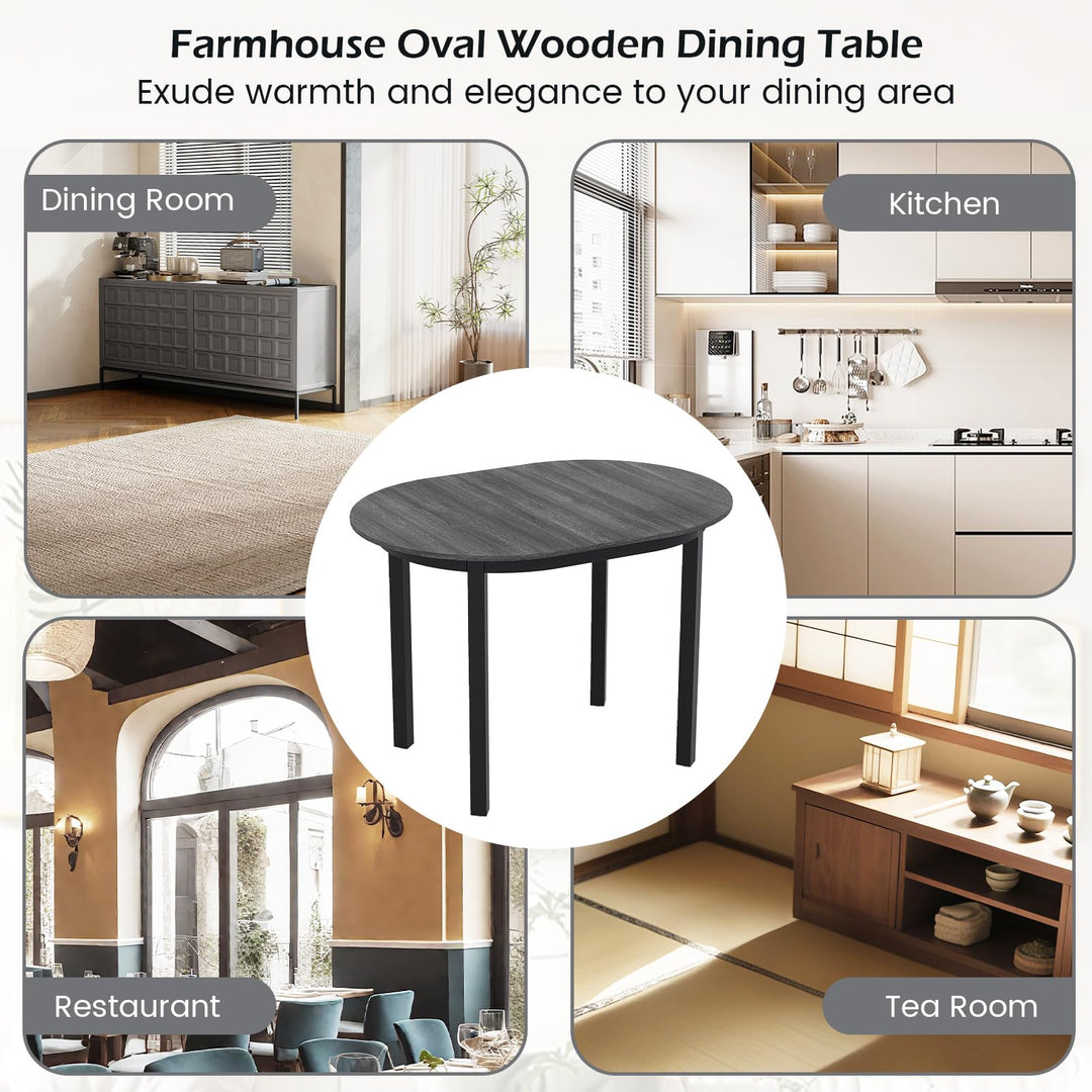 43" Wooden Dining Table for 2-4 People, Oval Kitchen Table w/Rubber Wood Legs