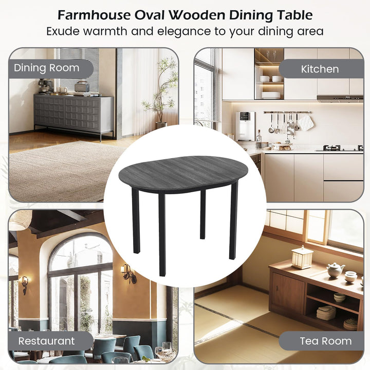 43" Wooden Dining Table for 2-4 People, Oval Kitchen Table w/Rubber Wood Legs